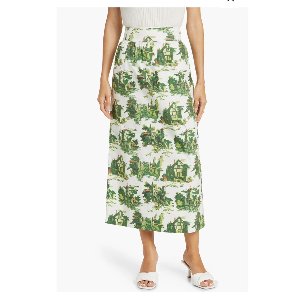 Cara Cara Jackie Skirt in Venice Print Green/White Midi Size S